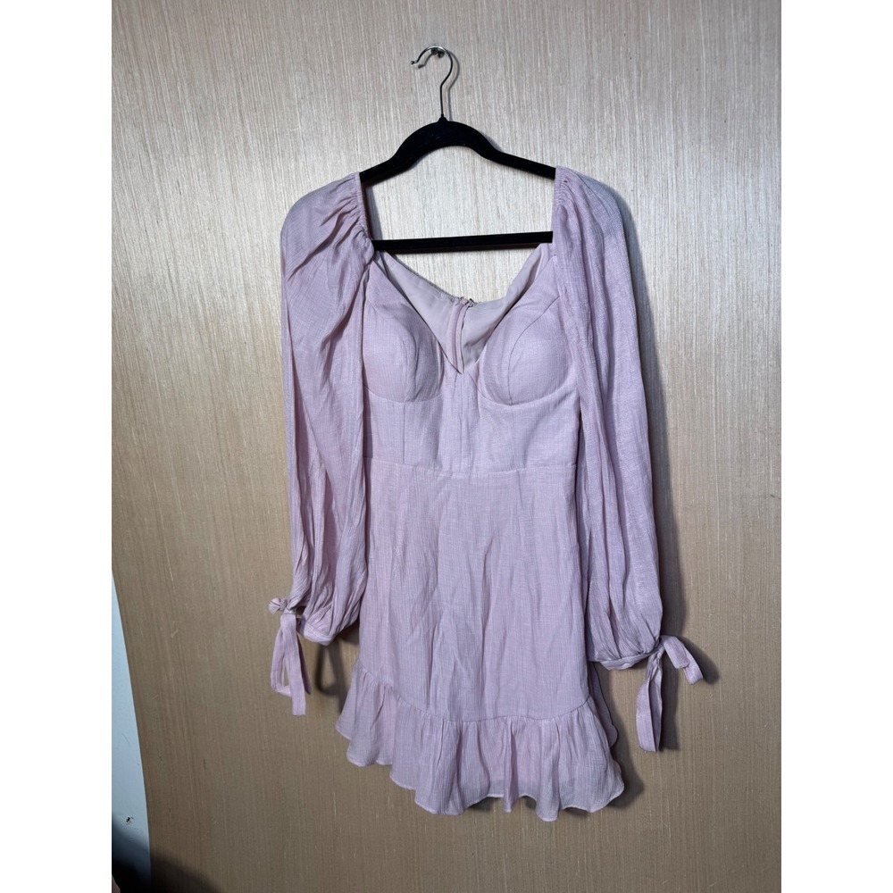 Selfie Leslie Blush Pink Long Sleeve Mini Dress Sweetheart Bustier Ruffle M
